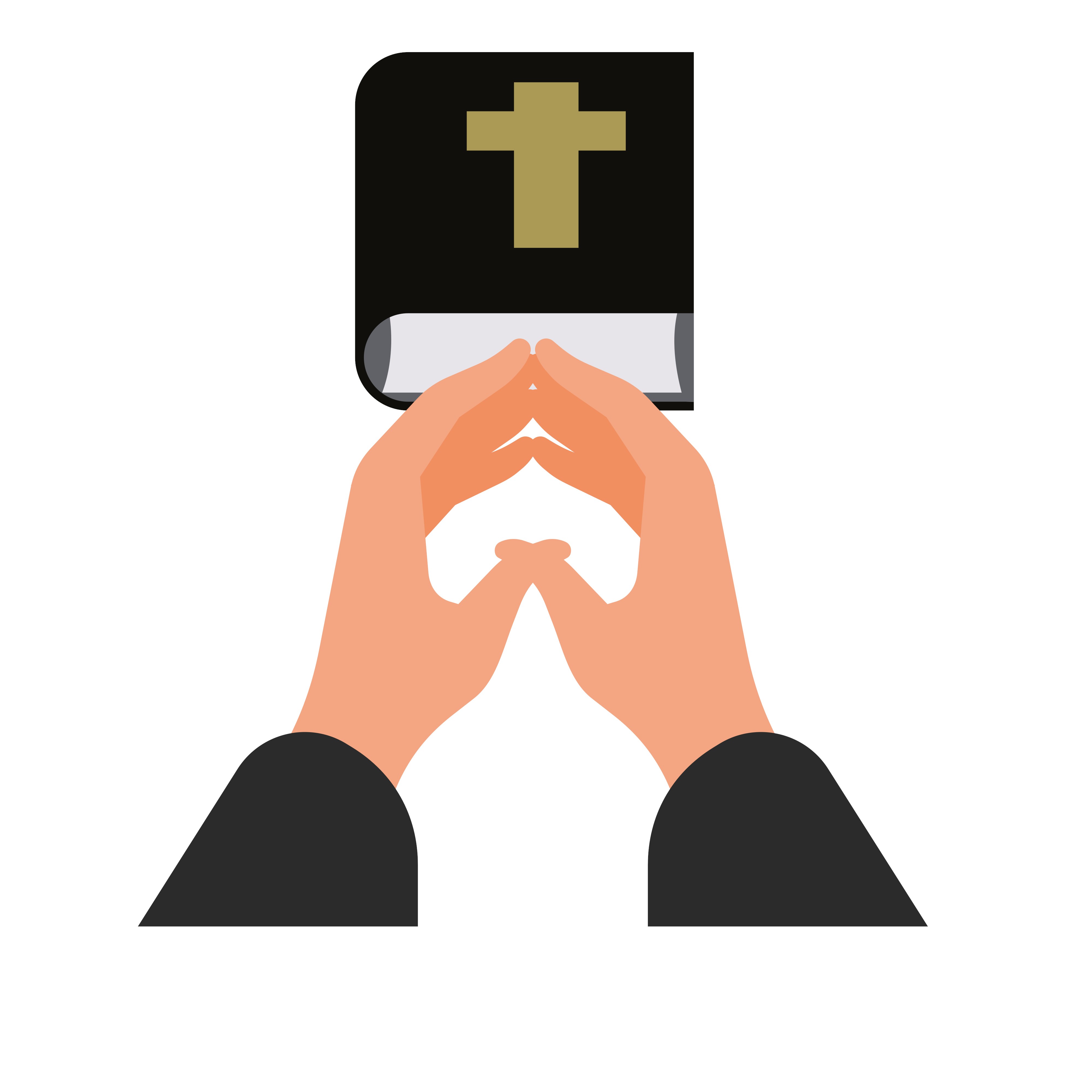 Prayerful clasped hands and a bible